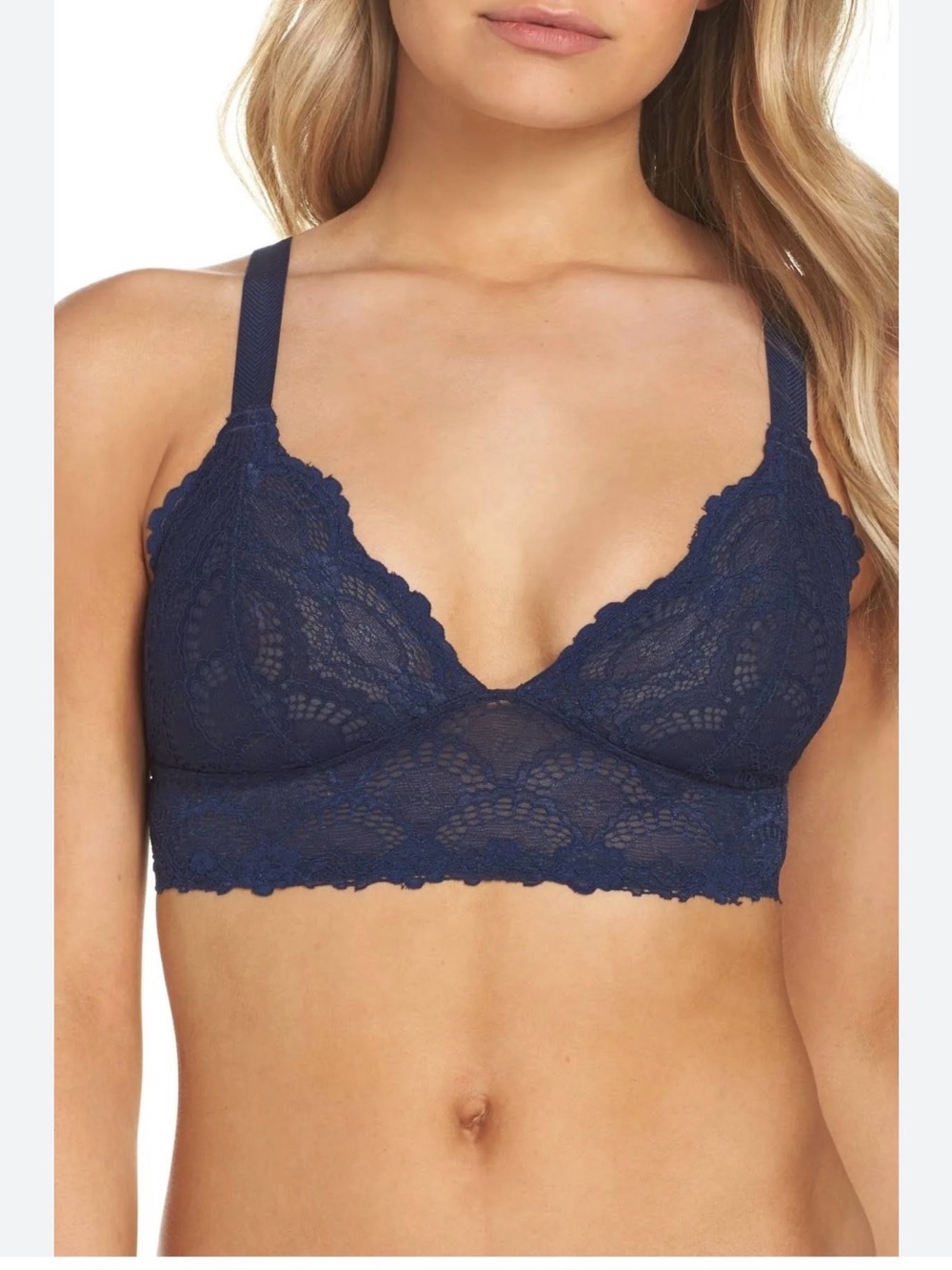 Free People let me kiss you Navy Lace Bralette with Scalloped Trim